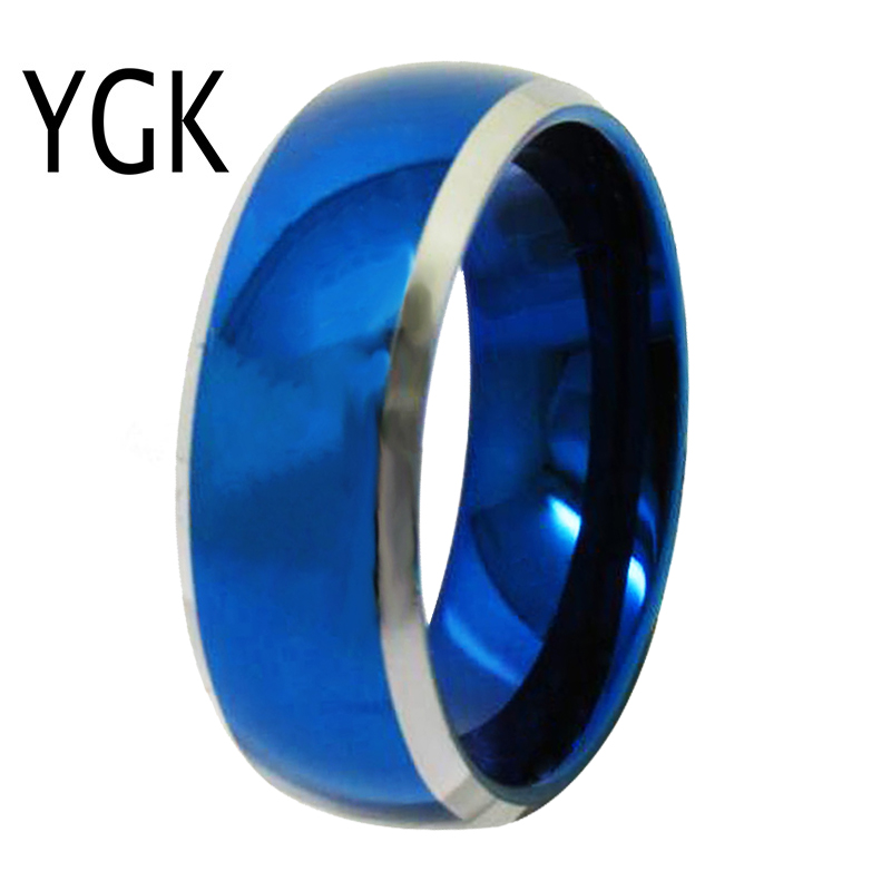 YGK 보석 연인 반지 새로운 결혼 기념일 보석 8mm 블루 돔 반짝이는 베벨 남자 텅스텐 반지